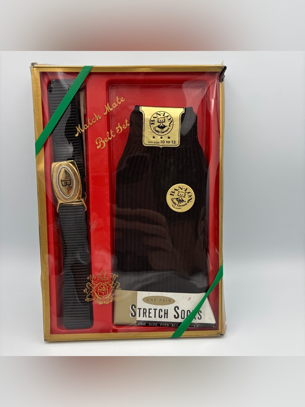 Vintage 60's Retro Ban Lon Black Sock & Adjustable Belt Set NOS